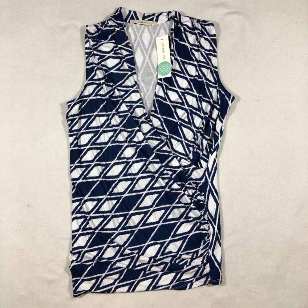 NEW StitchFix 41 Hawthorn Womens Small Montgomery Cross Front Knit Top Blue NWT